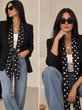 ZARA BASIC Blazer with Polka Dot Scarf Cuff Link Sleeve